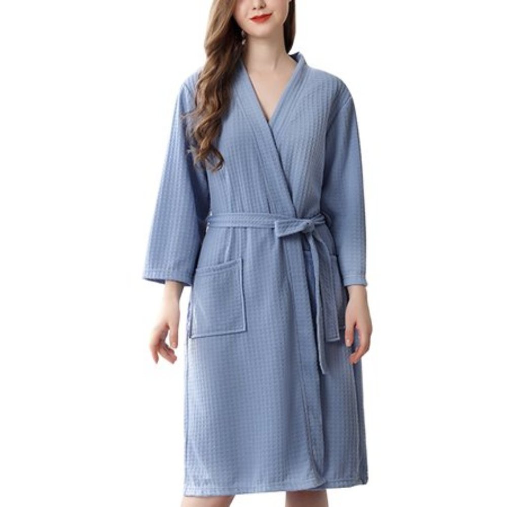 George Blue Waffle Bathrobe Spa Robe Home Dress Nightgown Size S-M